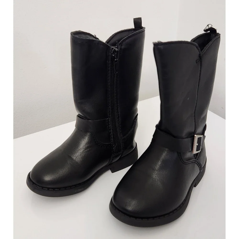 OshKosh Black Faux Leather Side Zip Fashion Riding boots shoes Toddler‎ Size 5